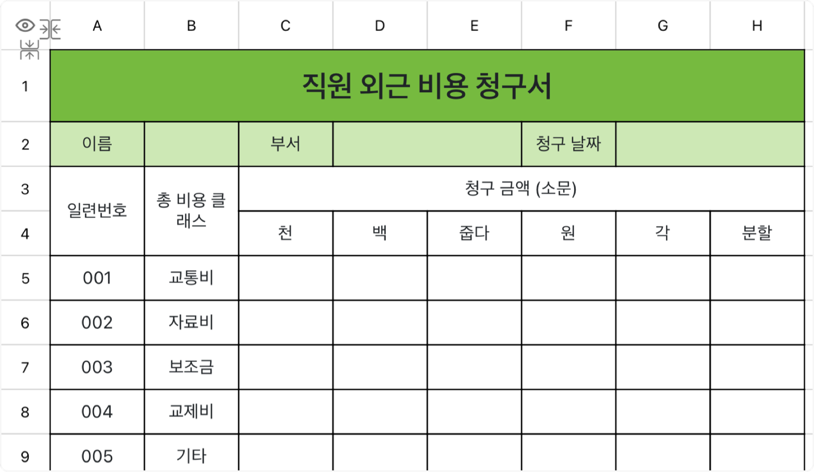 직원 외근 비용 청구서